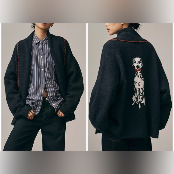 Anthropologie Sweaters - NWT Anthropologie Flat White Mariel Longline Cardigan: Dog Icon Edition navy OS